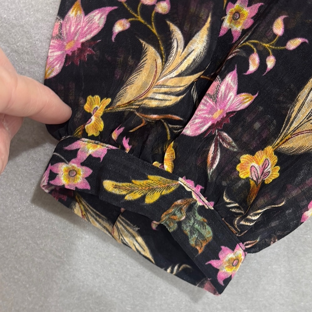LOFT Black blouse with Pink Floral Design - Picture 9 of 13